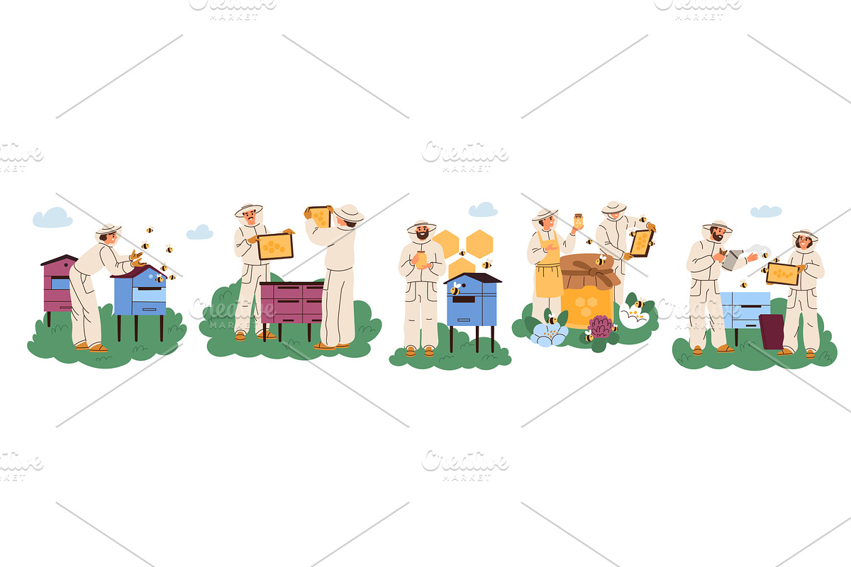 Cartoon beekeepers. Equipped farm, a Food Illustration by YummyBuum
