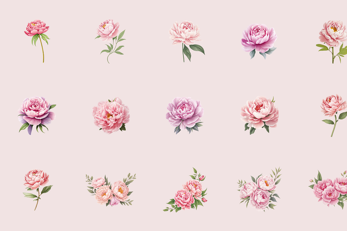 72 Watercolor Peonies Flower Clipart, a Graphic by Graphicspixel (Photo 3 of 10)