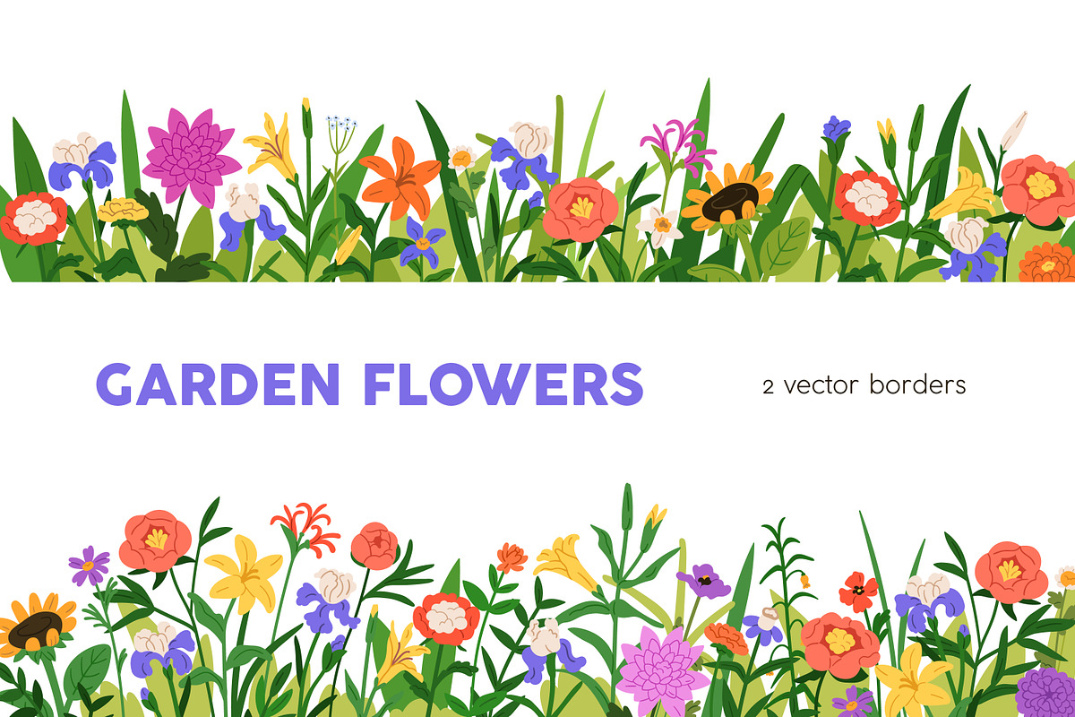 Garden flowers decor. Floral borders, a Decorative Illustration by Good Studio (Photo 1 of 3)