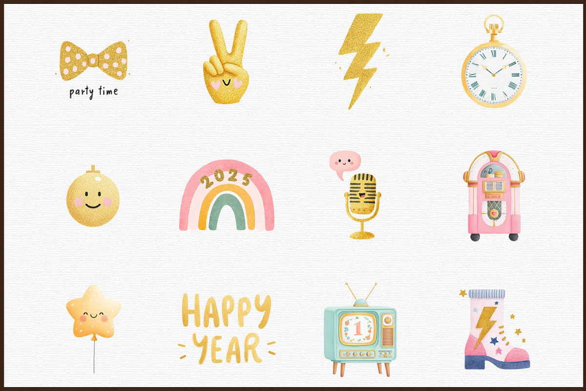 Retro Gold Glitter Happy New Year PN, an Illustration by Sublimation Artist (Photo 3 of 6)