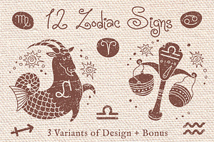 12 Zodiac Signs / 3 Design + Bonus