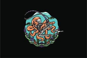 Skeleton Surfing the Ocean, an Object Illustration by nomlimo.com