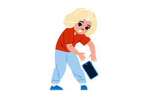 Blond child dropping smartphone on, a Technology Illustration by pikepicture