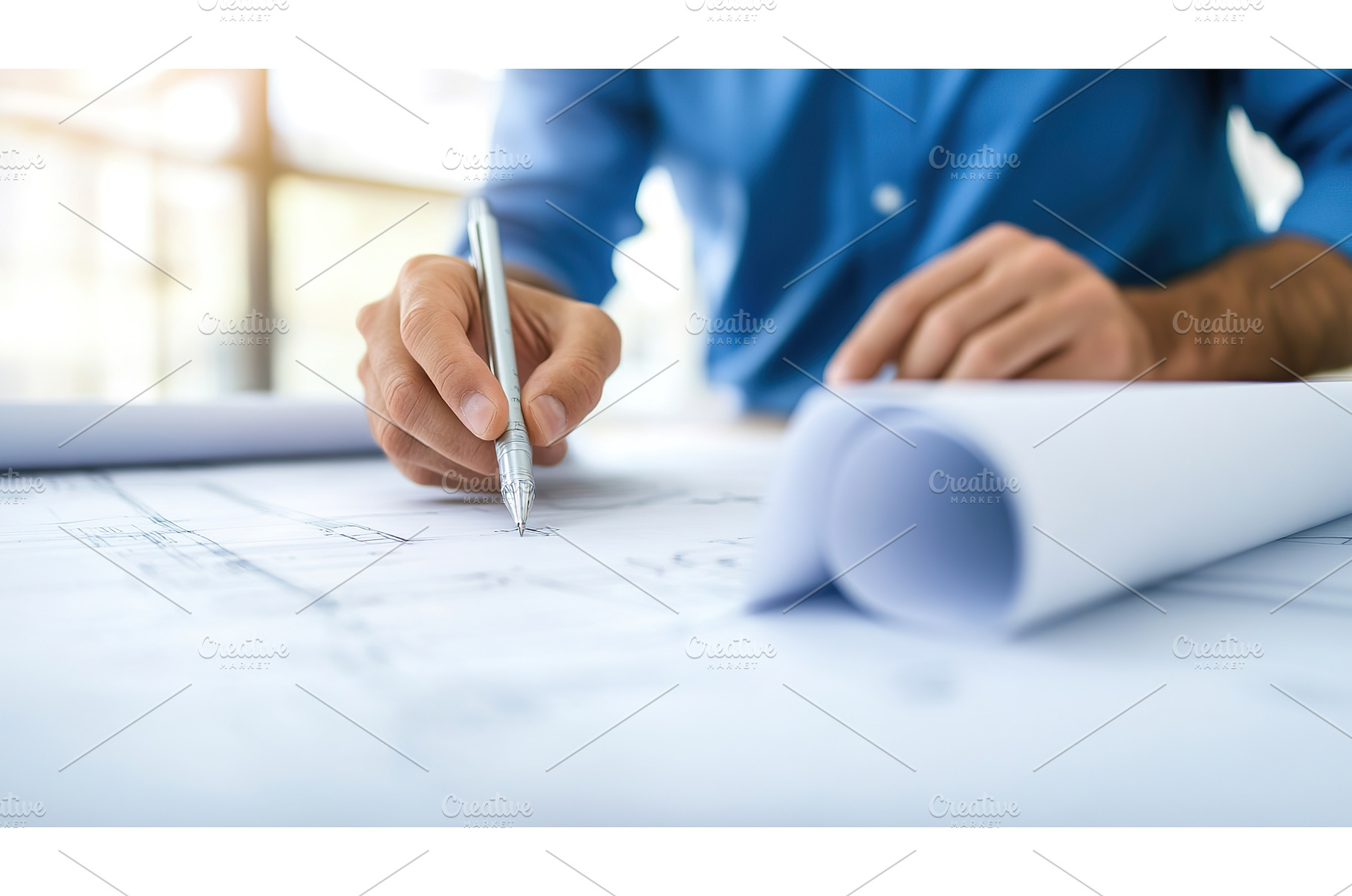 Architect drafting blueprint in, an Architecture Photo by Lermont51