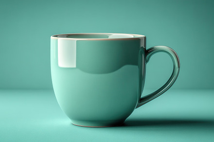 Stylish turquoise ceramic mug with a, a Photo by Tanuart