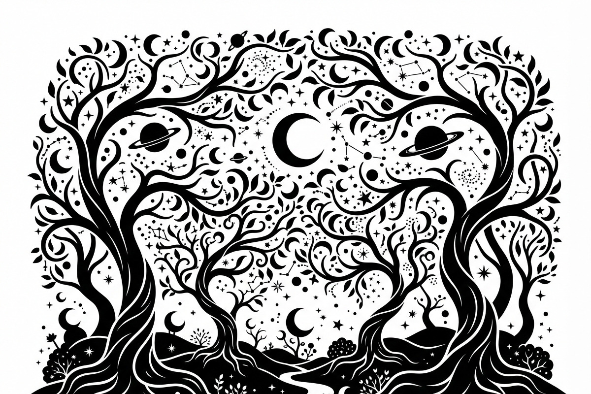 50 Mystical Galaxy Forest Silhouette, a Technology Illustration by Amazin_art (Photo 9 of 33)