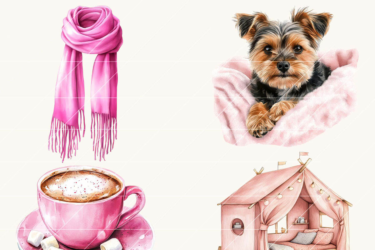 Watercolor Pink Pyjama Party Clipart, a Decorative Illustration by SparkyDesignsUS (Photo 5 of 9)