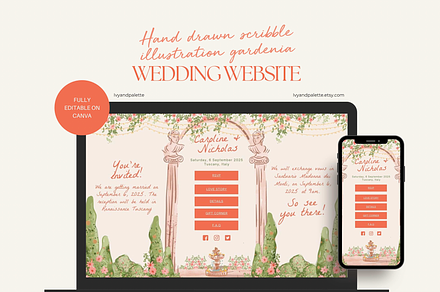 Hand-drawn Wedding Website Canva, a Landing Page Template by Ivyandpalette