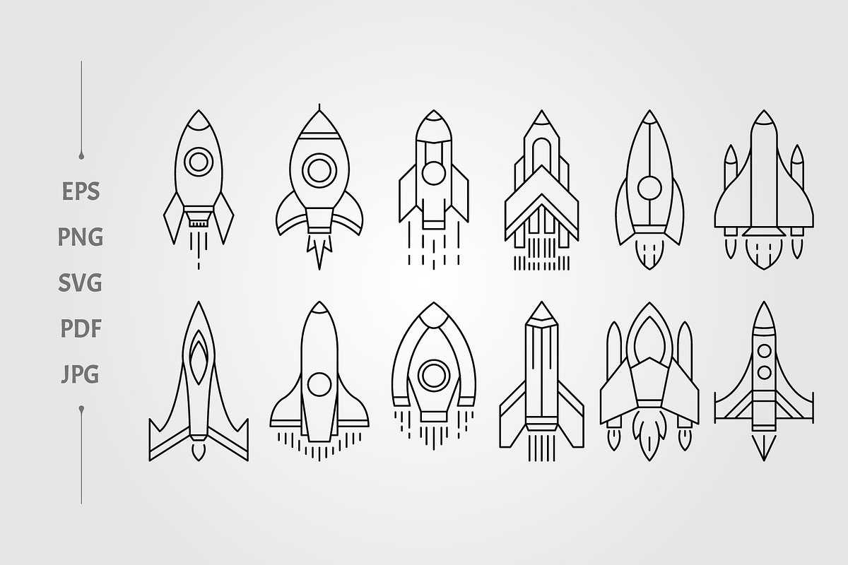 vector set of rocket line art icon, an Object Illustration by lawoel
