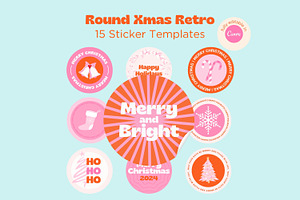 Round Xmas Retro Sticker Templates, a Stationery Template by Hell Yeah Designs