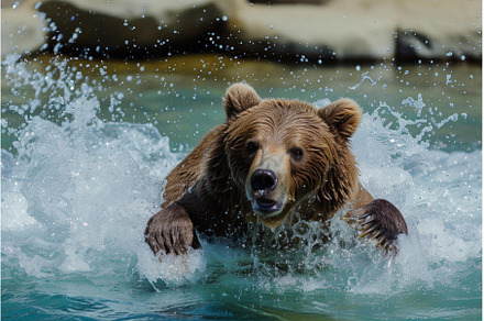 Instinctive Bear diving river, an Animal Photo by Ylivdesign