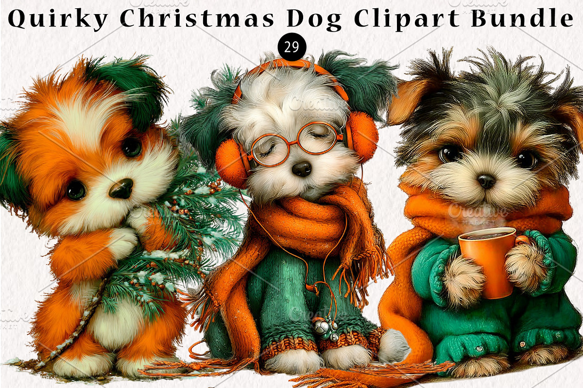 Quirky Christmas Dog Clipart Bundle, a Seasonal Illustration by CreationArt (Photo 1 of 5)