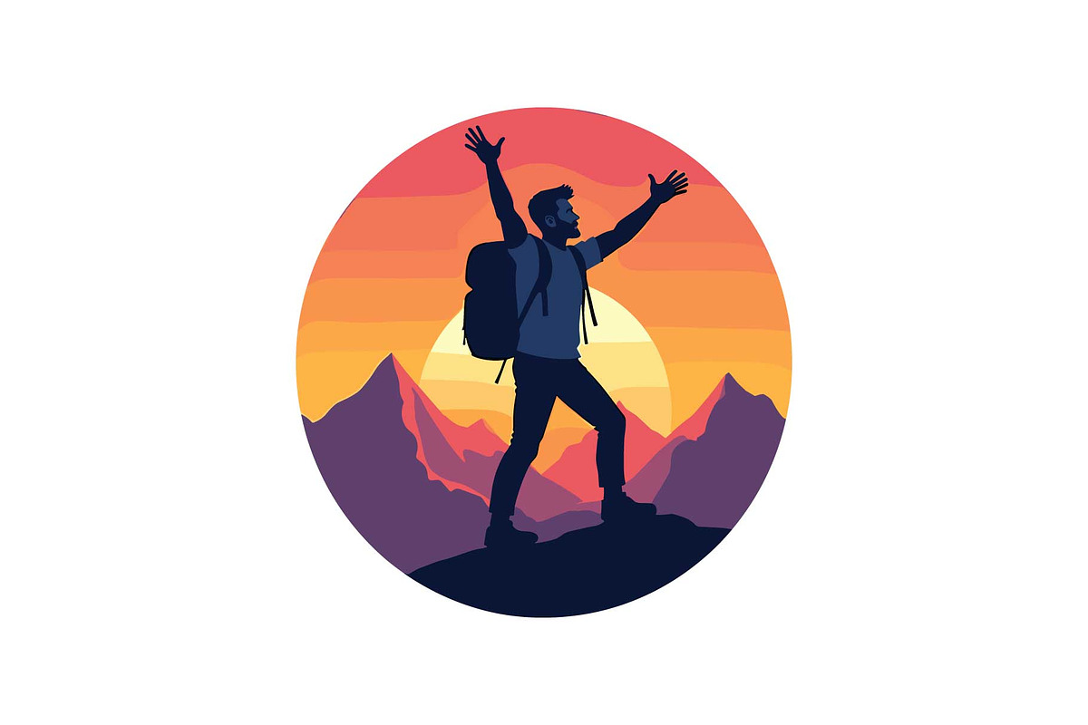 Sunset Hiking Silhouette  Bundle, an Object Graphic by yasushie (Photo 15 of 16)
