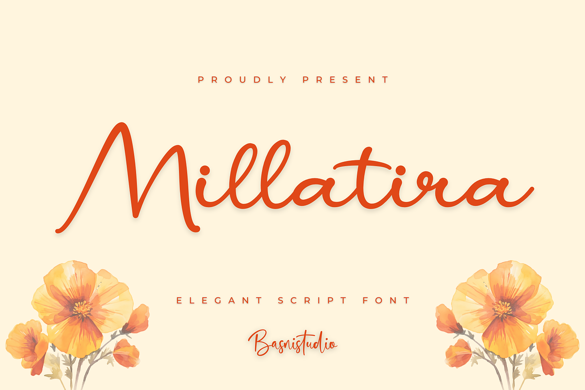 Millatira Elegant Script Font, a Script Font by Basnistudio (Photo 1 of 8)