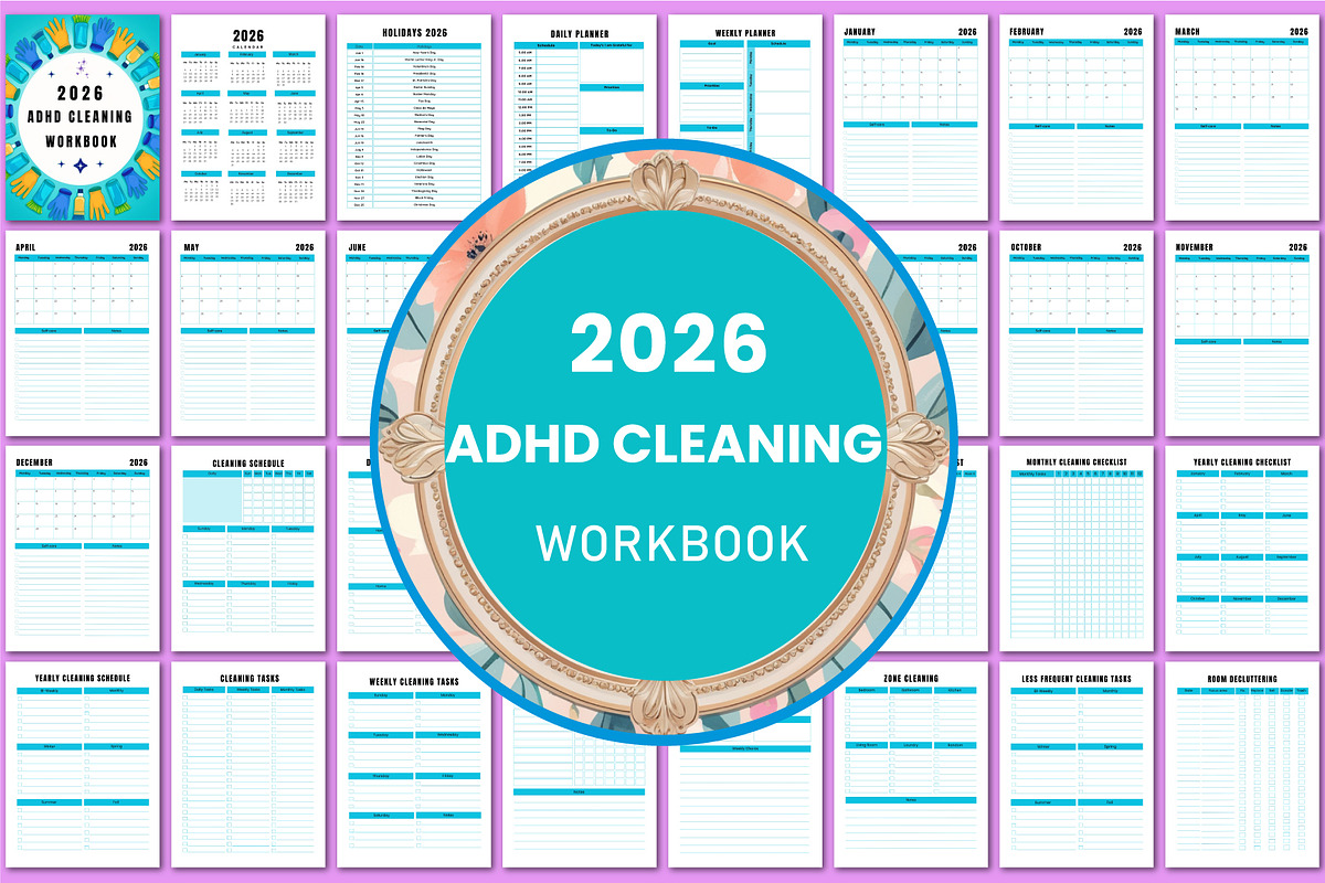 2026 ADHD Cleaning Workbook KDP, a Stationery Template by Shumaya (Photo 1 of 6)