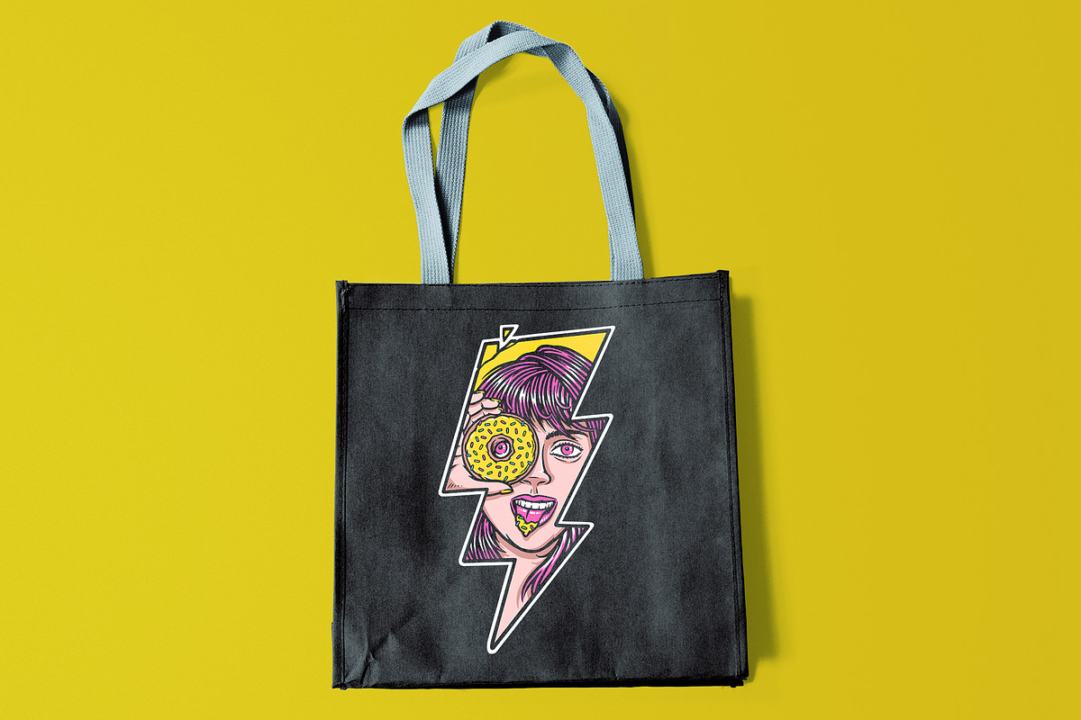 woman holding a donut with lightning, an Illustration by gunaonedesign (Photo 4 of 4)