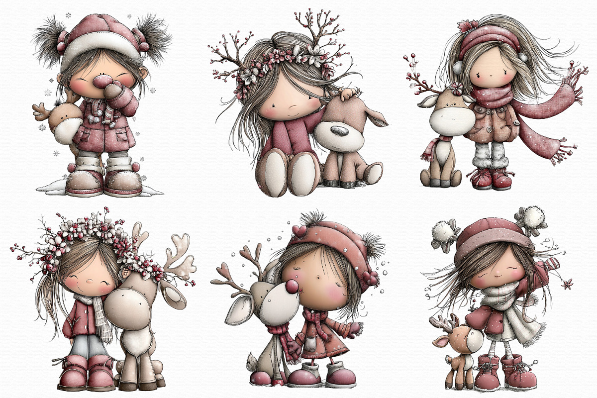 Winter Girl and Reindeer Clipart, an Illustration by Libby Wishes (Photo 4 of 9)