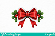 Christmas Coquette bow PNG, an Illustration by Watercolor design (Thumbnail 1 of 3)
