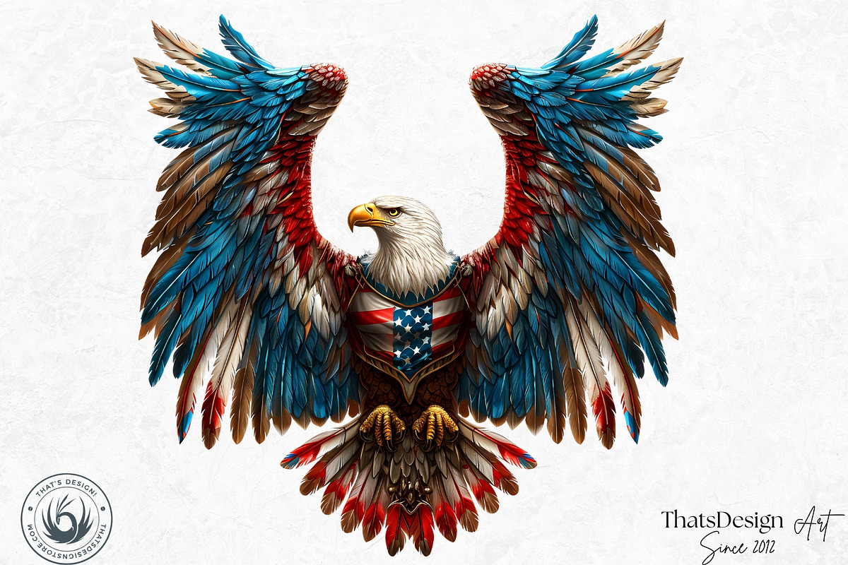Patriotic Bald Eagle Clipart PNG V2, a Seasonal Illustration by ThatsDesignArt (Photo 10 of 10)