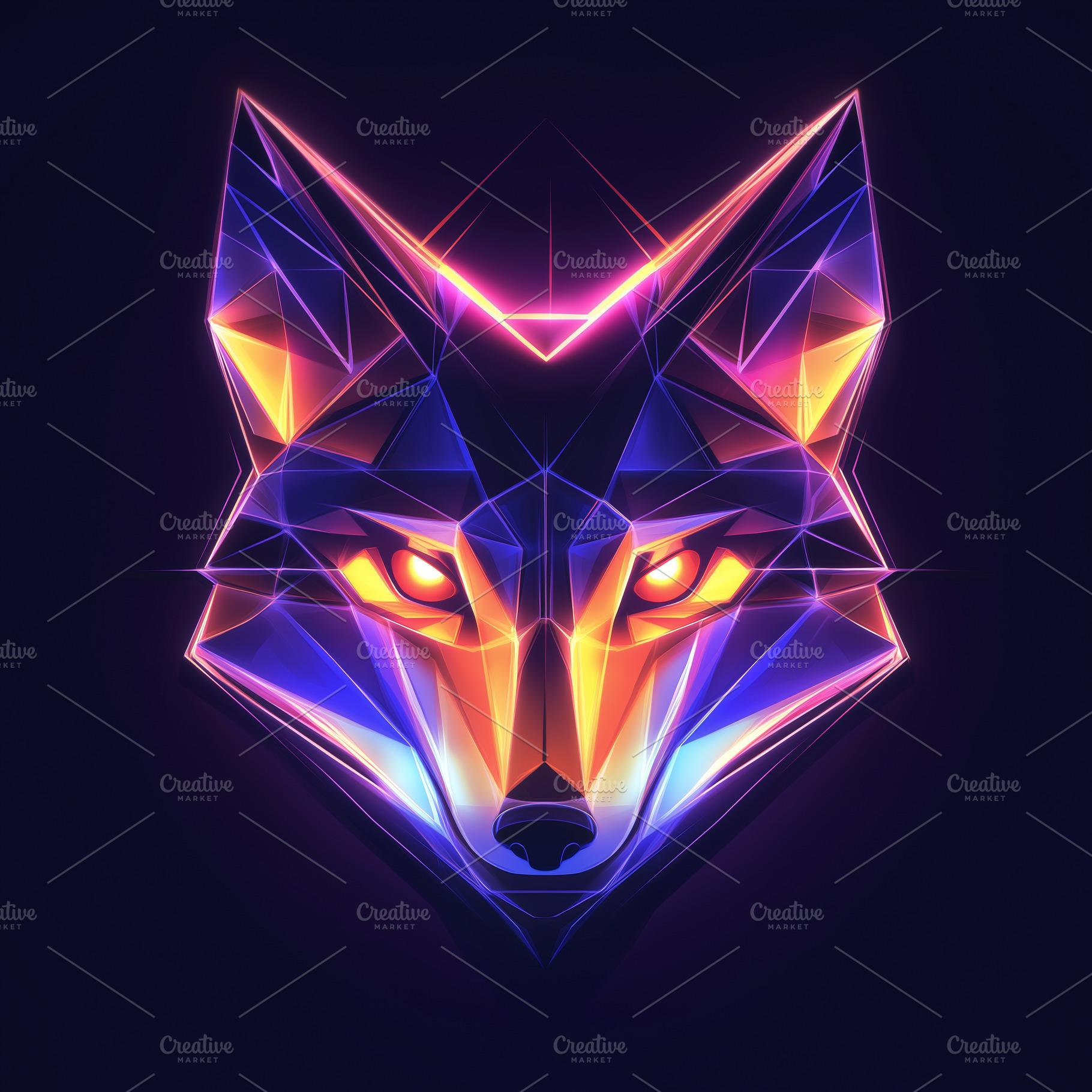 Vibrant, geometric neon wolf's head, an Animal Photo by MistyDay