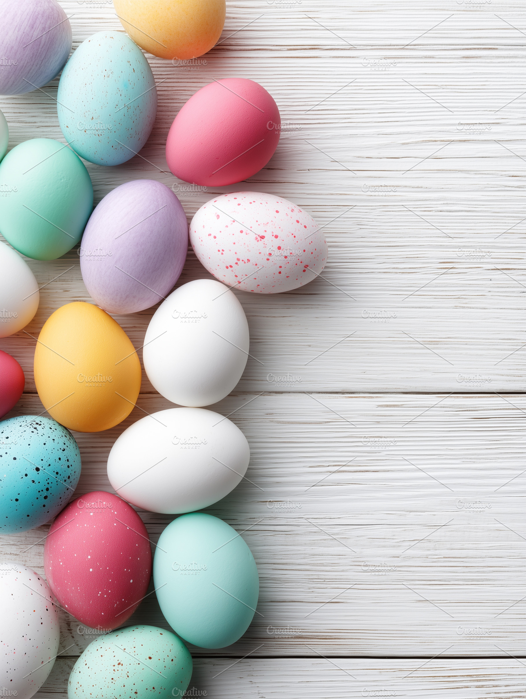 Colorful pastel Easter eggs arranged, a Holiday Photo by MistyDay