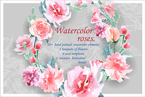 Watercolor  roses (Floral set.)