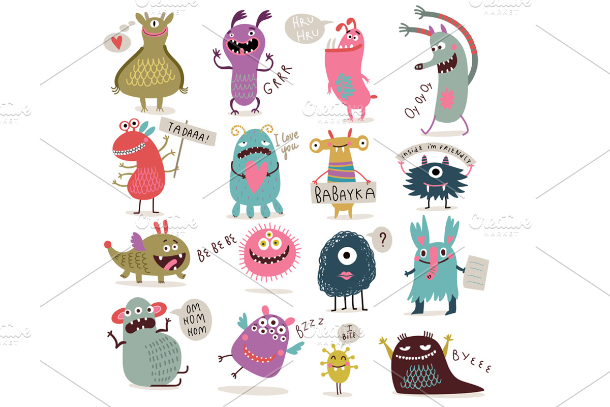Set of funny monsters, an Illustration by Anna Guz's Store (Photo 4 of 4)