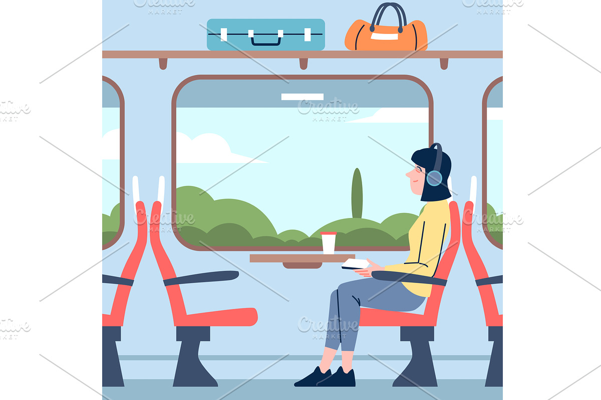 Girl travel by train. Single young, a Transportation Illustration by LadadikArt