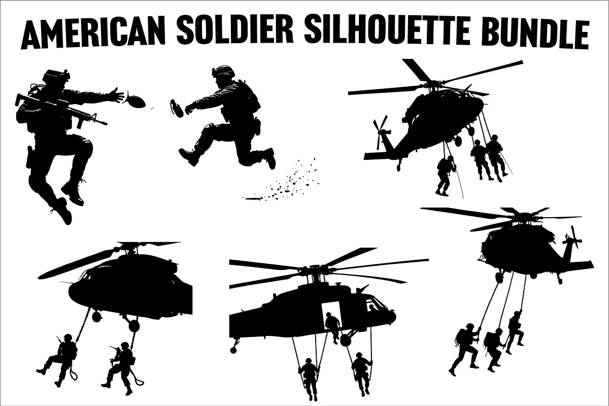 Combat Soldier Silhouettes Bundle, an Illustration by hafijul