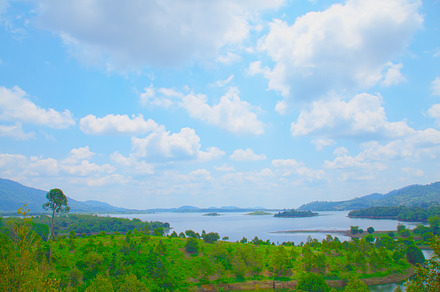 Scenic view mountains islands and f containing forest, blue, and lake, a Nature Photo by a454