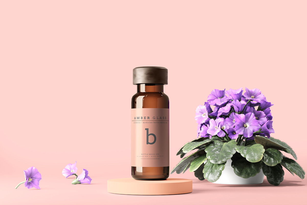 Amber Glass Vial Bottle Mockups, a Cups & Container Mockup by pmvch (Photo 10 of 20)