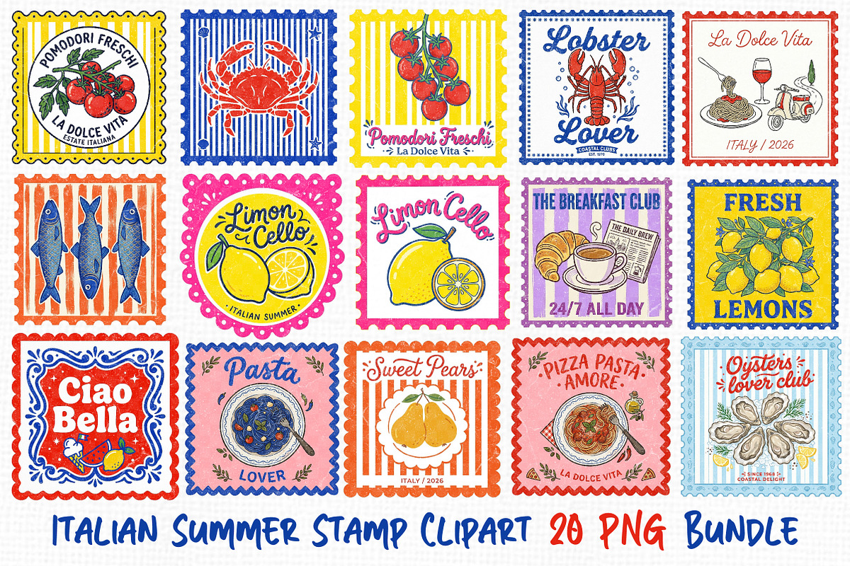Italian Summer Stamp Clipart Bundle, an Illustration by Dream Creation (Photo 1 of 8)