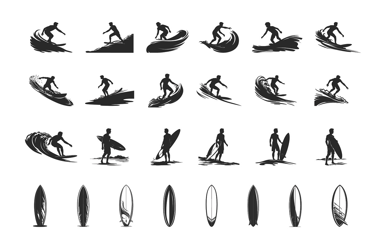 Surfing With Surfboards SVG Bundle, a Person Illustration by Gfx Expert Team (Photo 3 of 3)