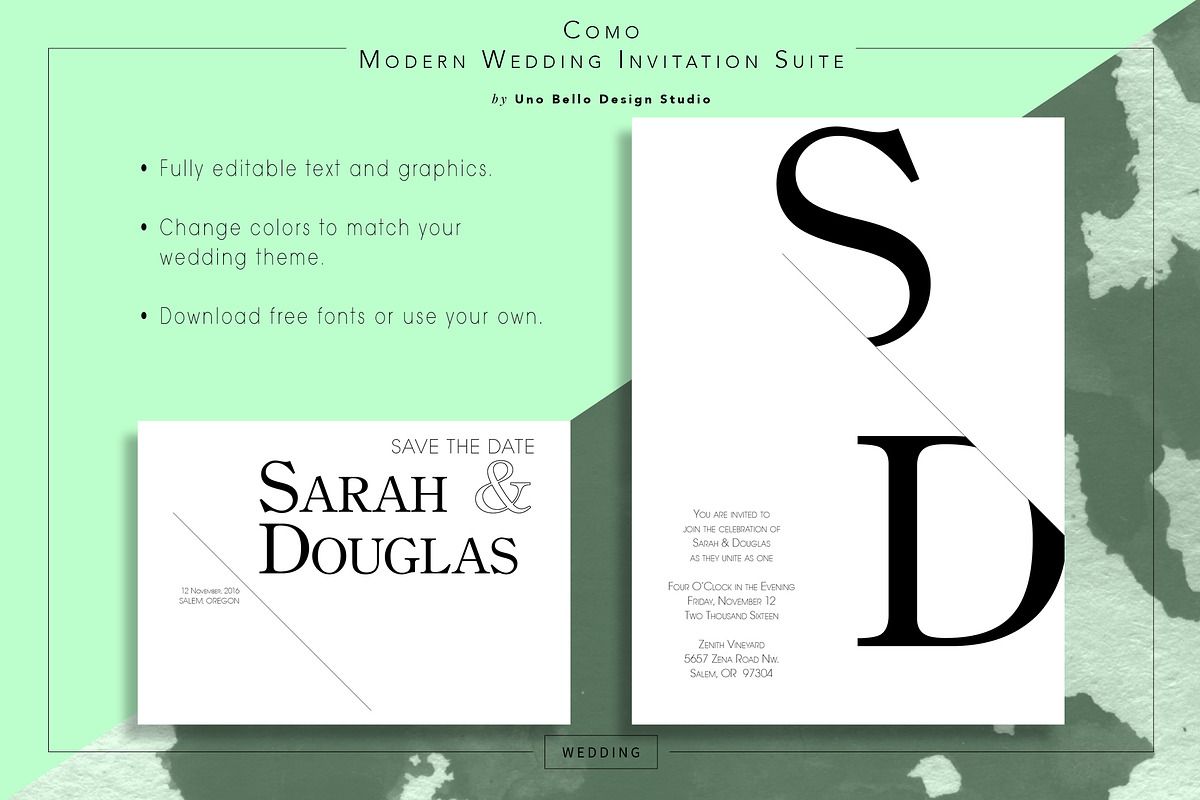 Como Modern Wedding Stationery, an Invitation Template by Uno Bello Design Studio (Photo 2 of 5)