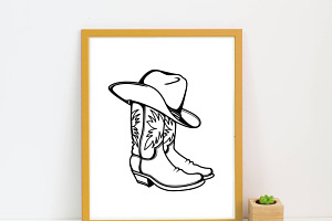 Cowboy Boots, Western Hat Vector