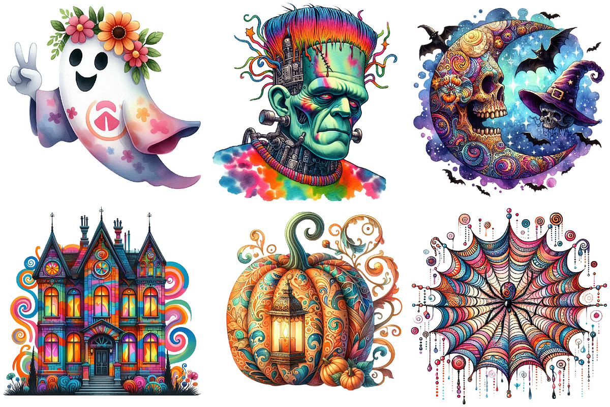 Groovy 70s Halloween Clipart, an Illustration by Pixels.Craft (Photo 3 of 7)