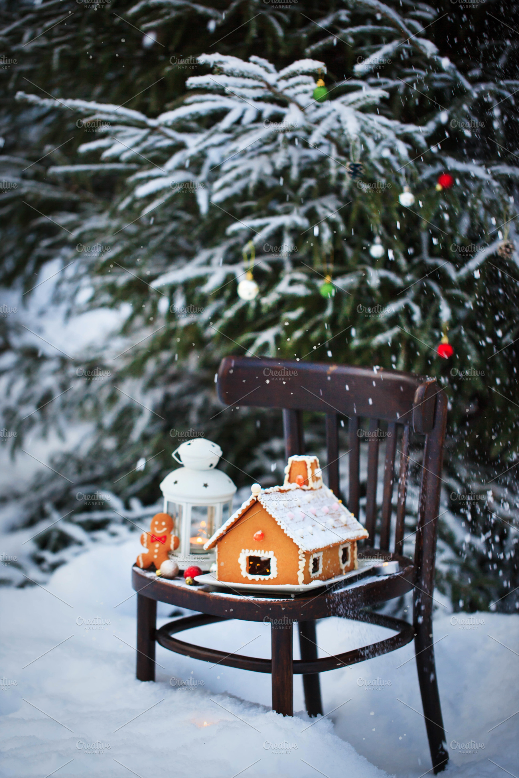 Gingerbread house on the snow, a Holiday Photo by Kate S