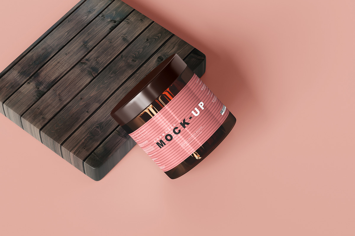 Amber Glass Cosmetic Jar Mockups, a Cups & Container Mockup by pmvch (Photo 23 of 26)
