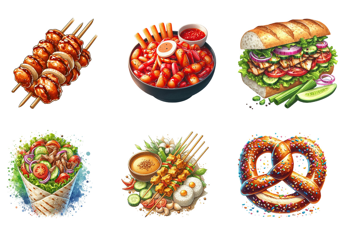 Street Food Watercolor Set PNG, an Illustration by SinaCreation (Photo 4 of 7)