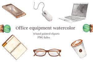 Office Equipment Watercolor.