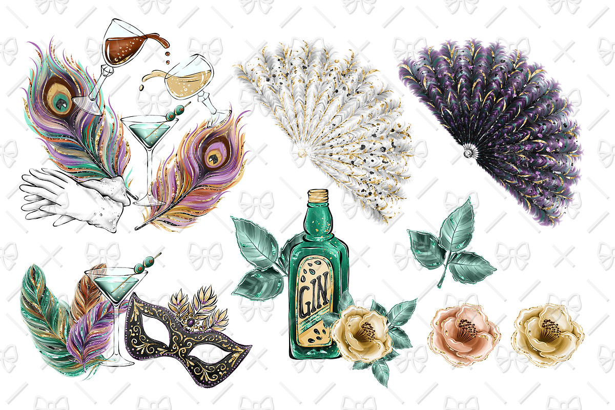 Art Deco Watercolor Clipart, a Decorative Illustration by Phantasia Design (Photo 4 of 6)
