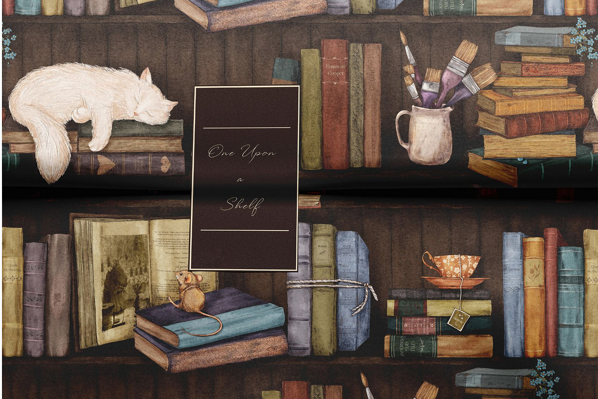 Once Upon a Shelf Seamless Pattern, a Pattern Graphic by MouseGrey (Photo 5 of 8)