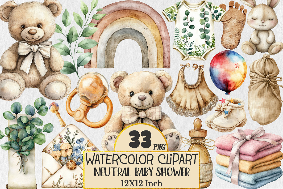 Watercolor Neutral Baby Shower Clipa, an Illustration by Rose Art (Photo 1 of 5)