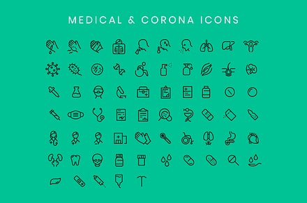 65 Corona & Medical icons (line)
