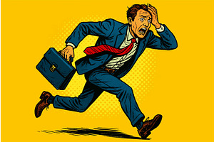 Panicked businessman running with, a Person Illustration by AlexArt