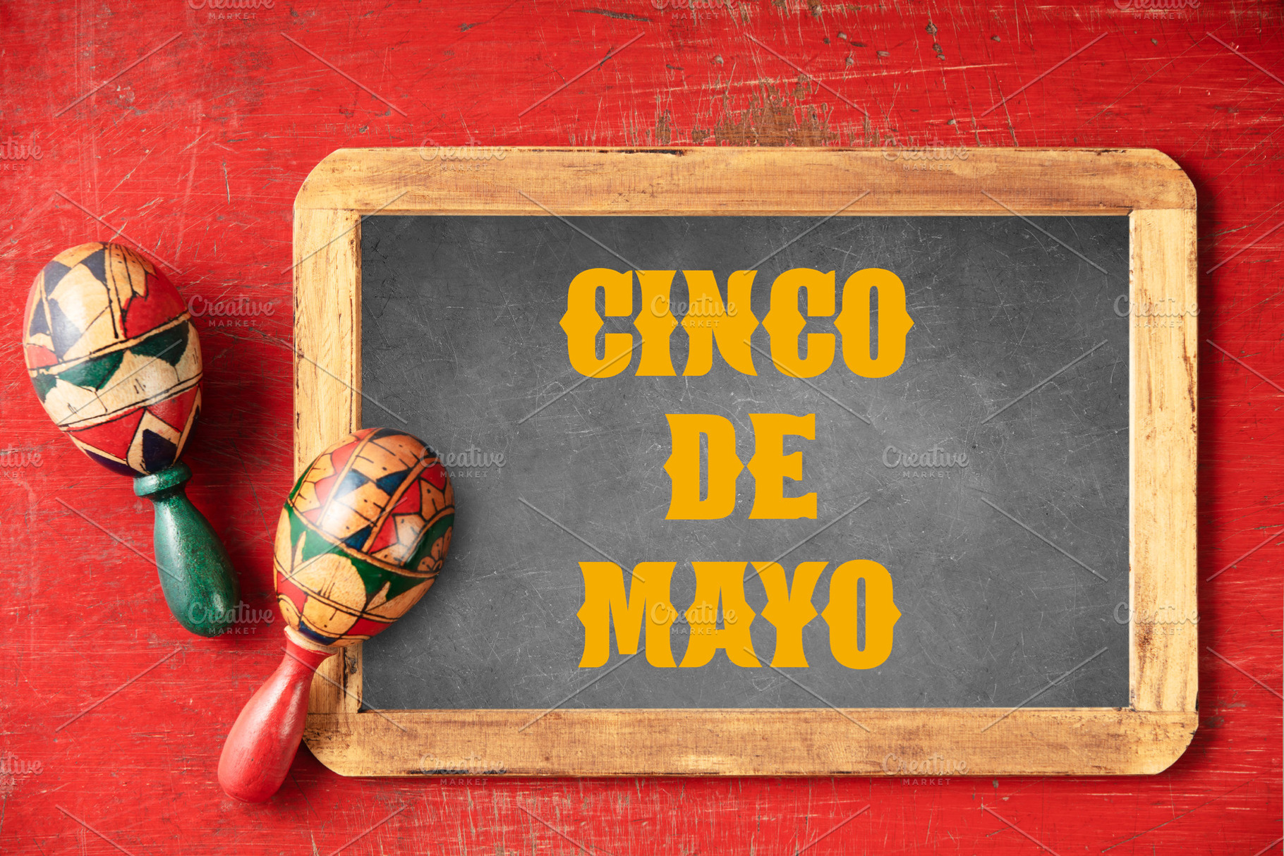 Cinco de Mayo-inspired flat lay featuring maracas and chalk boar, an Arts & Entertainment Photo by Natalia Klenova's Shop