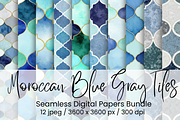 Moroccan Blue Gray Tiles, an Illustration by Mashimara (Thumbnail 1 of 4)