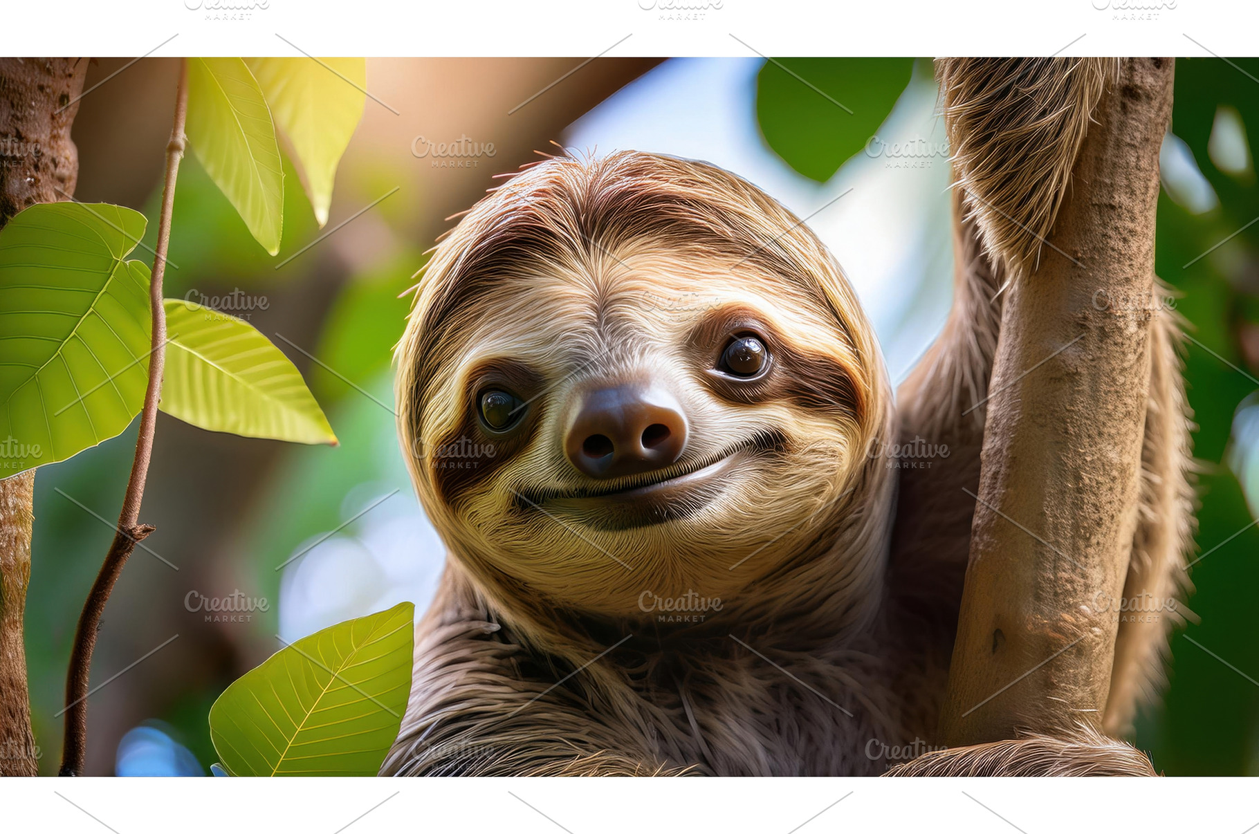 A smiling sloth hanging on a tree, an Animal Photo by Igor Tichonow