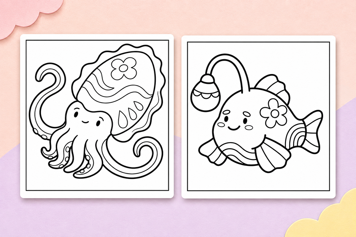 Ocean Life Coloring Pages #1, an Animal Illustration by Inkivelle Studio (Photo 2 of 3)