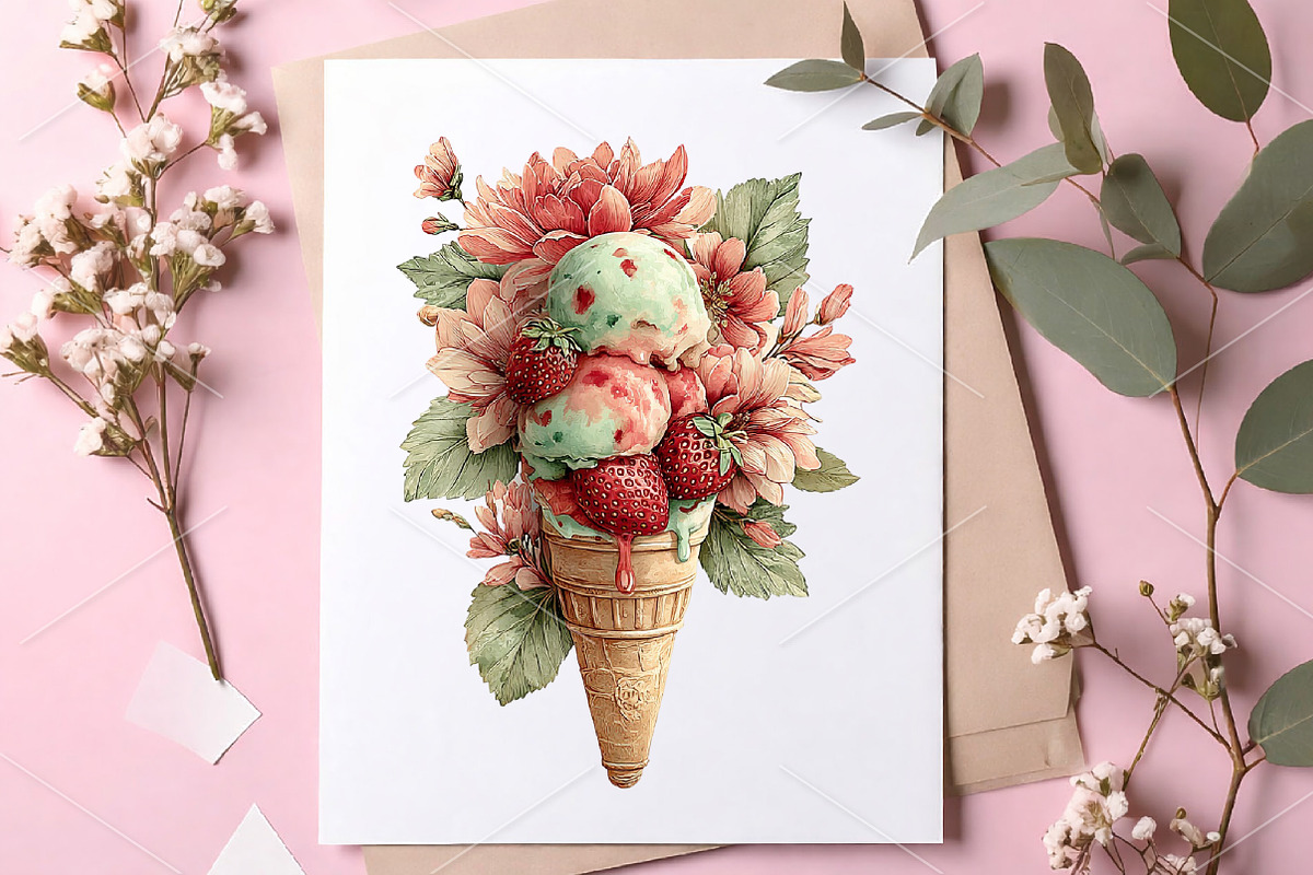 Whimsical Summer ice Cream Clipart, a Seasonal Illustration by Canvas Craft (Photo 7 of 7)